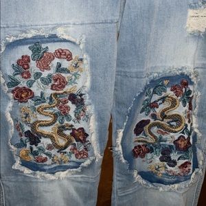 Plus embroidered skinny jeans cute blue style pant